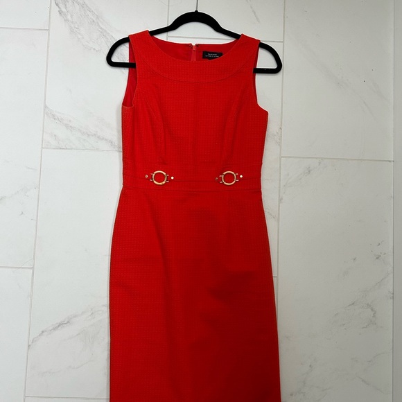 Tahari ASL Orange sheath dress with Bamboo Ring detail. Lined. - Picture 2 of 12
